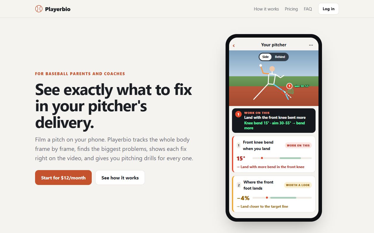 Playerbio home page: See exactly what to fix in your pitcher's delivery.